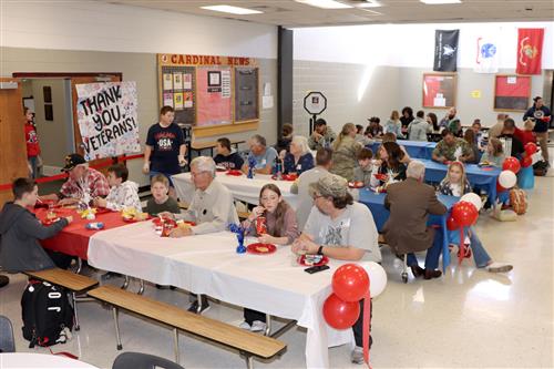 Veterans and students enjoy the EMS NJHS Veterans Day luncheon 